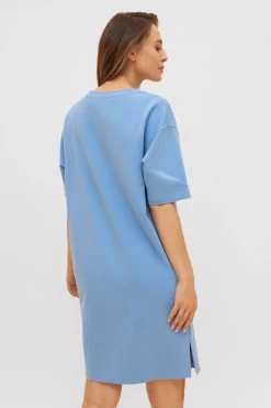 Sweatkleid Mit Känguru-Tasche Hellblau Rundhals Baumwolle/Elasthan -Pyjamas Für Zuhause 1233023 10556 2