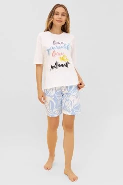 Bermuda Im Grafischen Druck Hellblau Kordel Baumwolle/Elasthan 10 Bermuda Im Grafischen Druck Hellblau Kordel Baumwolle/Elasthan -Pyjamas Für Zuhause 1233027 16854 3