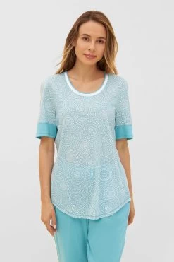 T-Shirt Im Grafischen Punkte-Druck Rundhals Baumwolle/Modal