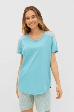 T-Shirt Mit Einsätzen Im Punkte-Druck Rundhals Baumwolle/Modal