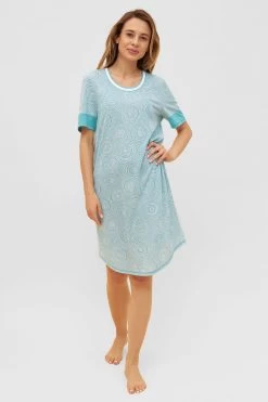 Nachthemd Im Grafischen Punkte-Druck Rundhals Baumwolle/Modal