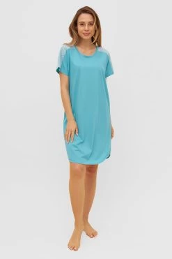 Nachthemd Mit Einsätzen Im Punkte-Druck Rundhals Baumwolle/Modal