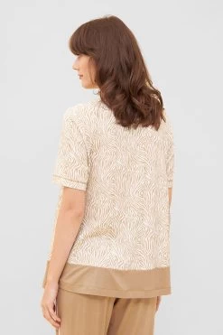 Shirt Im Zebra-Druck Beige Ziernähte A-Linie Mix & Match Baumwolle/Modal -Pyjamas Für Zuhause 1233046 16858 2