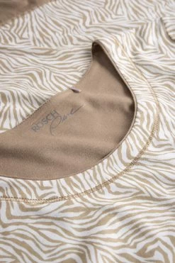 Shirt Im Zebra-Druck Beige Ziernähte A-Linie Mix & Match Baumwolle/Modal -Pyjamas Für Zuhause 1233046 16858 4