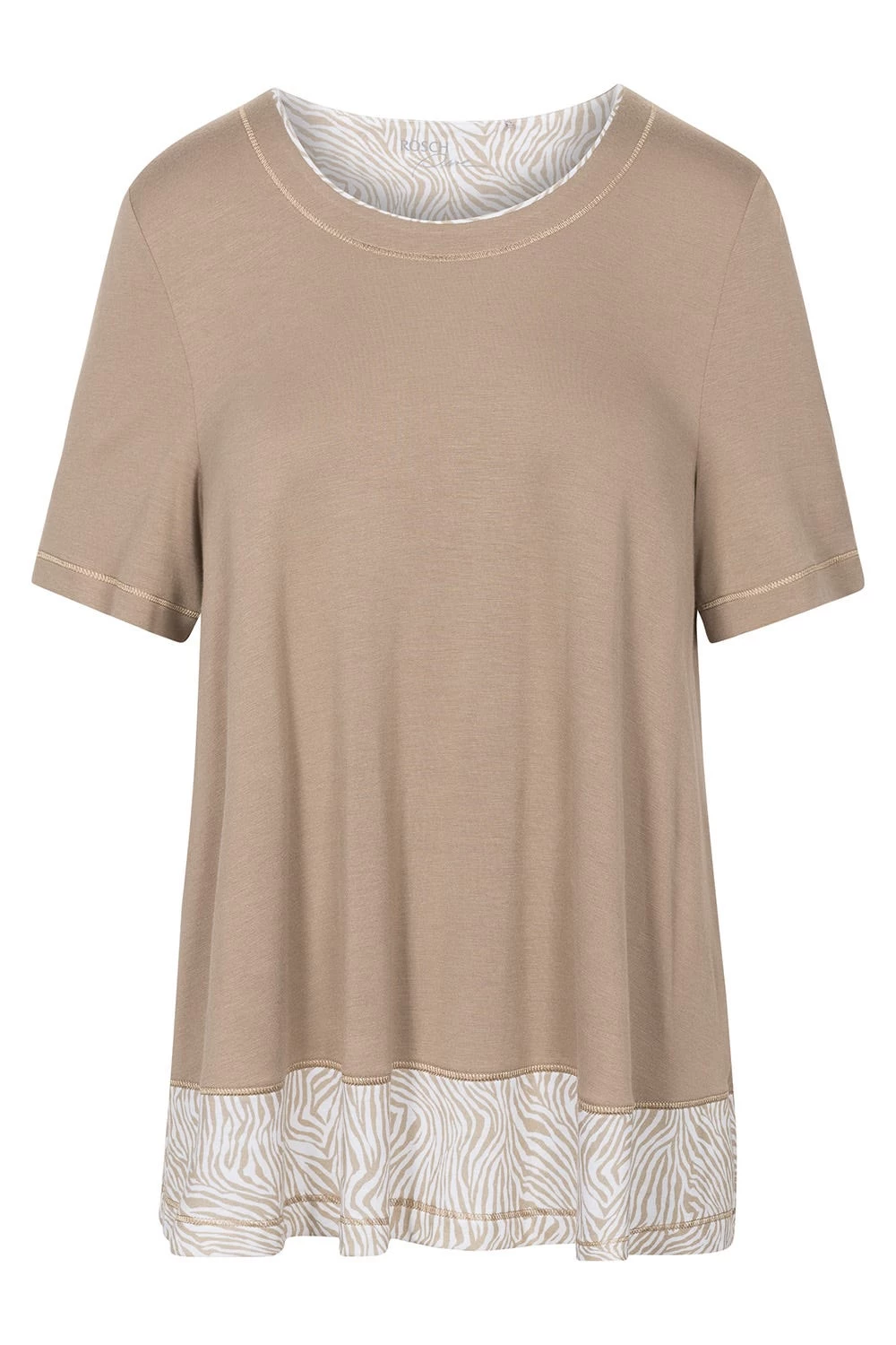 Shirt In Beige Mit Zebra-Druck Ziernähte A-Linie Mix & Match Baumwolle/Modal 2 Shirt In Beige Mit Zebra-Druck Ziernähte A-Linie Mix & Match Baumwolle/Modal - Image 2