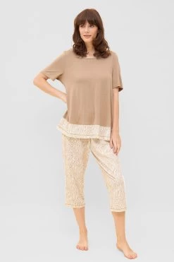 Shirt In Beige Mit Zebra-Druck Ziernähte A-Linie Mix & Match Baumwolle/Modal 10 Shirt In Beige Mit Zebra-Druck Ziernähte A-Linie Mix & Match Baumwolle/Modal -Pyjamas Für Zuhause 1233047 16858 3