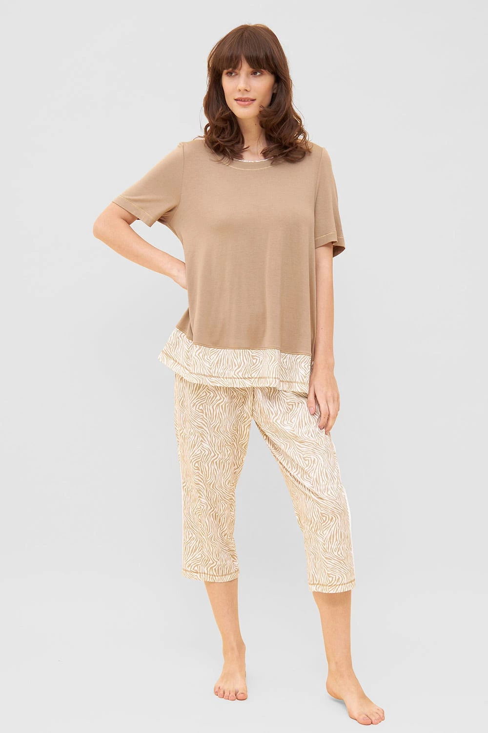 Shirt In Beige Mit Zebra-Druck Ziernähte A-Linie Mix & Match Baumwolle/Modal 4 Shirt In Beige Mit Zebra-Druck Ziernähte A-Linie Mix & Match Baumwolle/Modal - Image 4