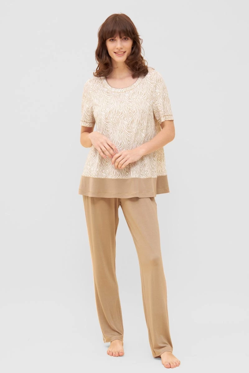 Hose In Beige Mit Kontrastpaspel Ziernähte Mix & Match Baumwolle/Modal 3 Hose In Beige Mit Kontrastpaspel Ziernähte Mix & Match Baumwolle/Modal - Image 3