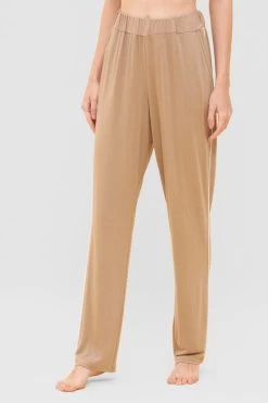 Hose In Beige Mit Kontrastpaspel Ziernähte Mix & Match Baumwolle/Modal