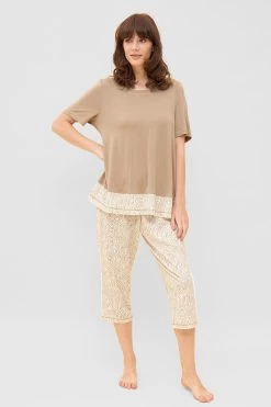 Hose Im Zebra-Druck Beige Paspel Ziernähte Mix & Match Baumwolle/Modal -Pyjamas Für Zuhause 1233049 16858 3