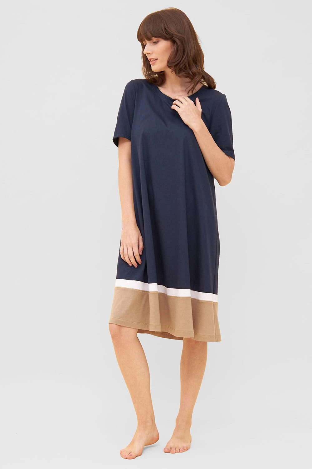 Nachtkleid In Colorblocking-Optik Dunkelblau Beige Baumwolle/Modal 1 Nachtkleid In Colorblocking-Optik Dunkelblau Beige Baumwolle/Modal