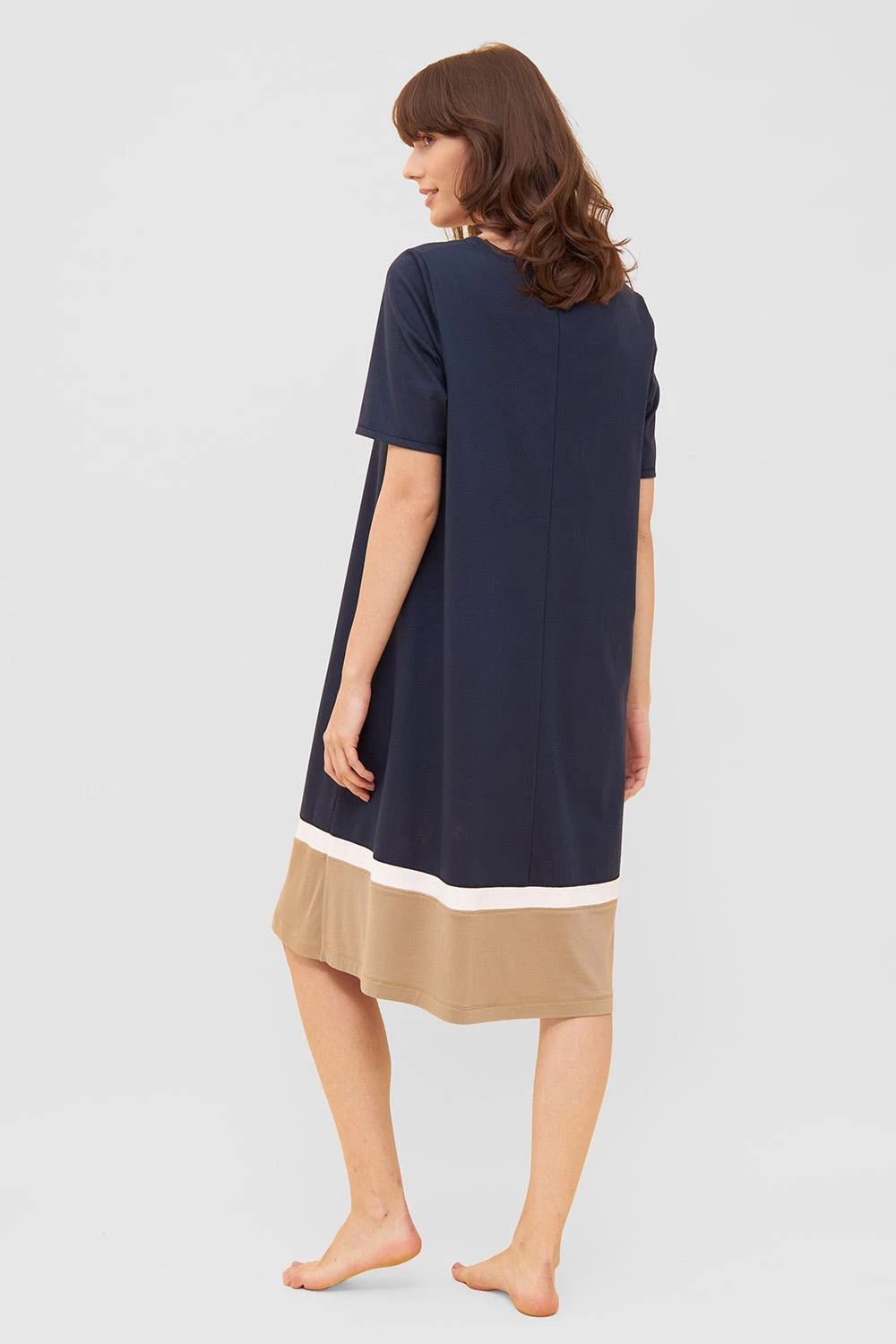 Nachtkleid In Colorblocking-Optik Dunkelblau Beige Baumwolle/Modal 3 Nachtkleid In Colorblocking-Optik Dunkelblau Beige Baumwolle/Modal - Image 3
