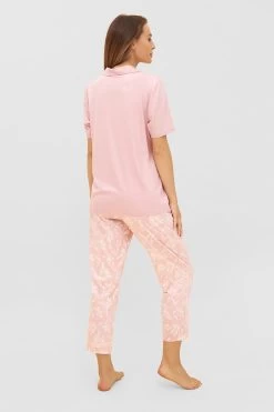 Pyjama Mit Rosa Blumendruck V-Ausschnitt Kragen 100% Baumwolle -Pyjamas Für Zuhause 1233060 11717 2