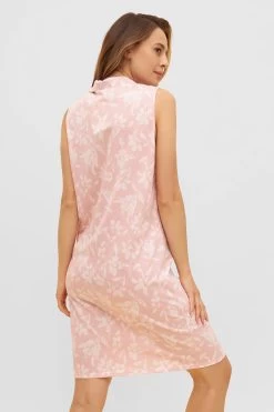 Nachtkleid Im Rosa Blumendruck Kragen V-Ausschnitt 100% Baumwolle -Pyjamas Für Zuhause 1233062 11717 2