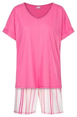 Kurzer Pyjama Mit Rosa Streifendruck V-Ausschnitt Ziernähte 100% Baumwolle 7 Kurzer Pyjama Mit Rosa Streifendruck V-Ausschnitt Ziernähte 100% Baumwolle -Pyjamas Für Zuhause 1233065 11673 1