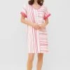 Nachthemd Im Rosa Streifendruck V-Ausschnitt Ziernähte 100% Baumwolle