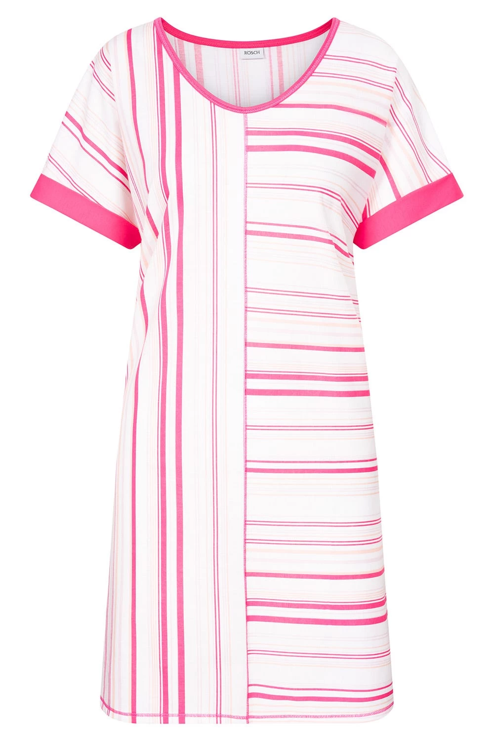 Nachthemd Im Rosa Streifendruck V-Ausschnitt Ziernähte 100% Baumwolle 2 Nachthemd Im Rosa Streifendruck V-Ausschnitt Ziernähte 100% Baumwolle - Image 2