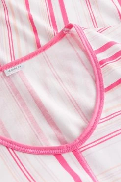 Nachtkleid Im Rosa Streifendruck V-Ausschnitt Ziernähte 100% Baumwolle 9 Nachtkleid Im Rosa Streifendruck V-Ausschnitt Ziernähte 100% Baumwolle -Pyjamas Für Zuhause 1233067 11673 3