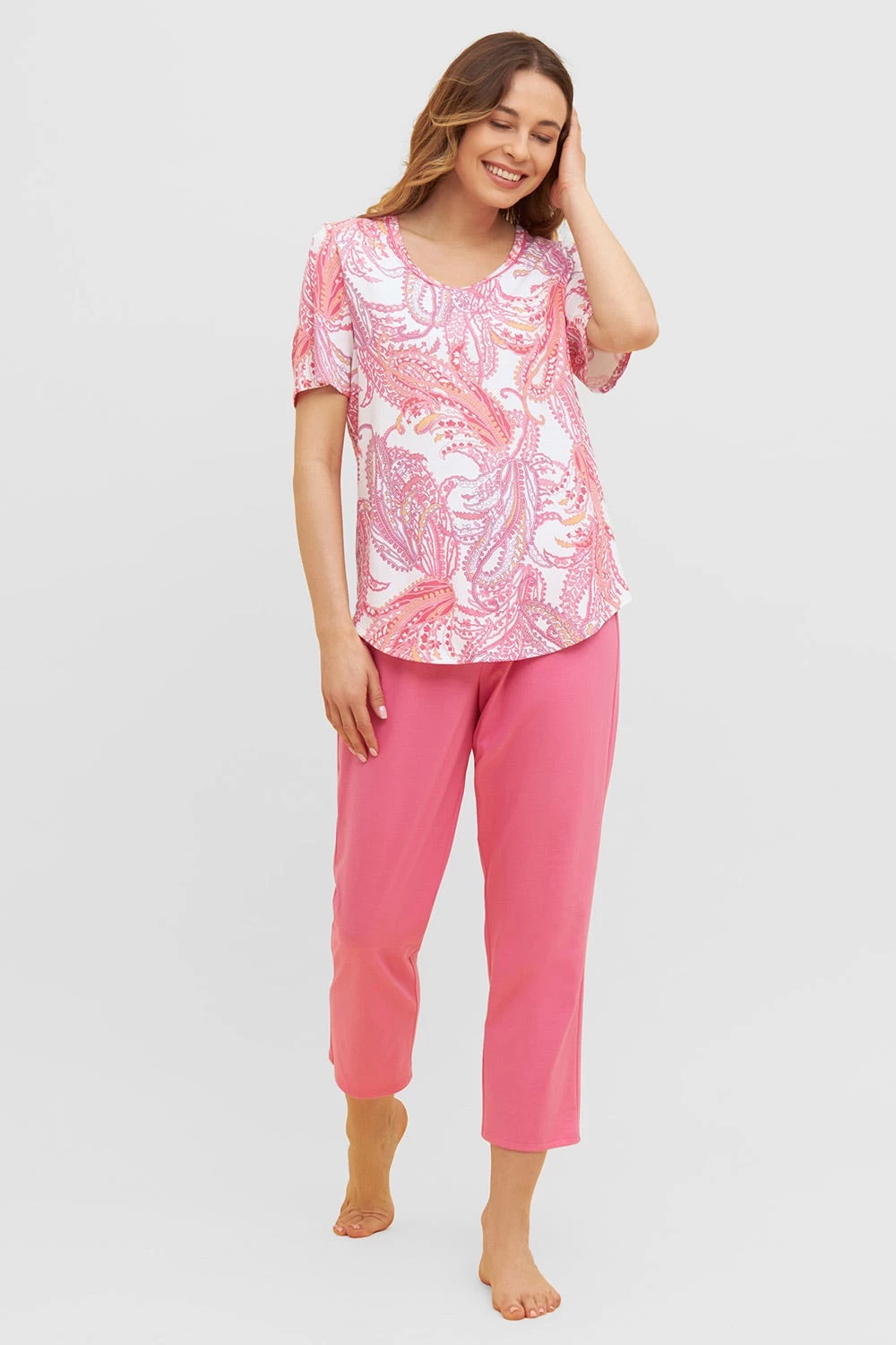 Pyjama Mit Paisley-Druck Rundhals Paspel 100% Baumwolle 1 Pyjama Mit Paisley-Druck Rundhals Paspel 100% Baumwolle