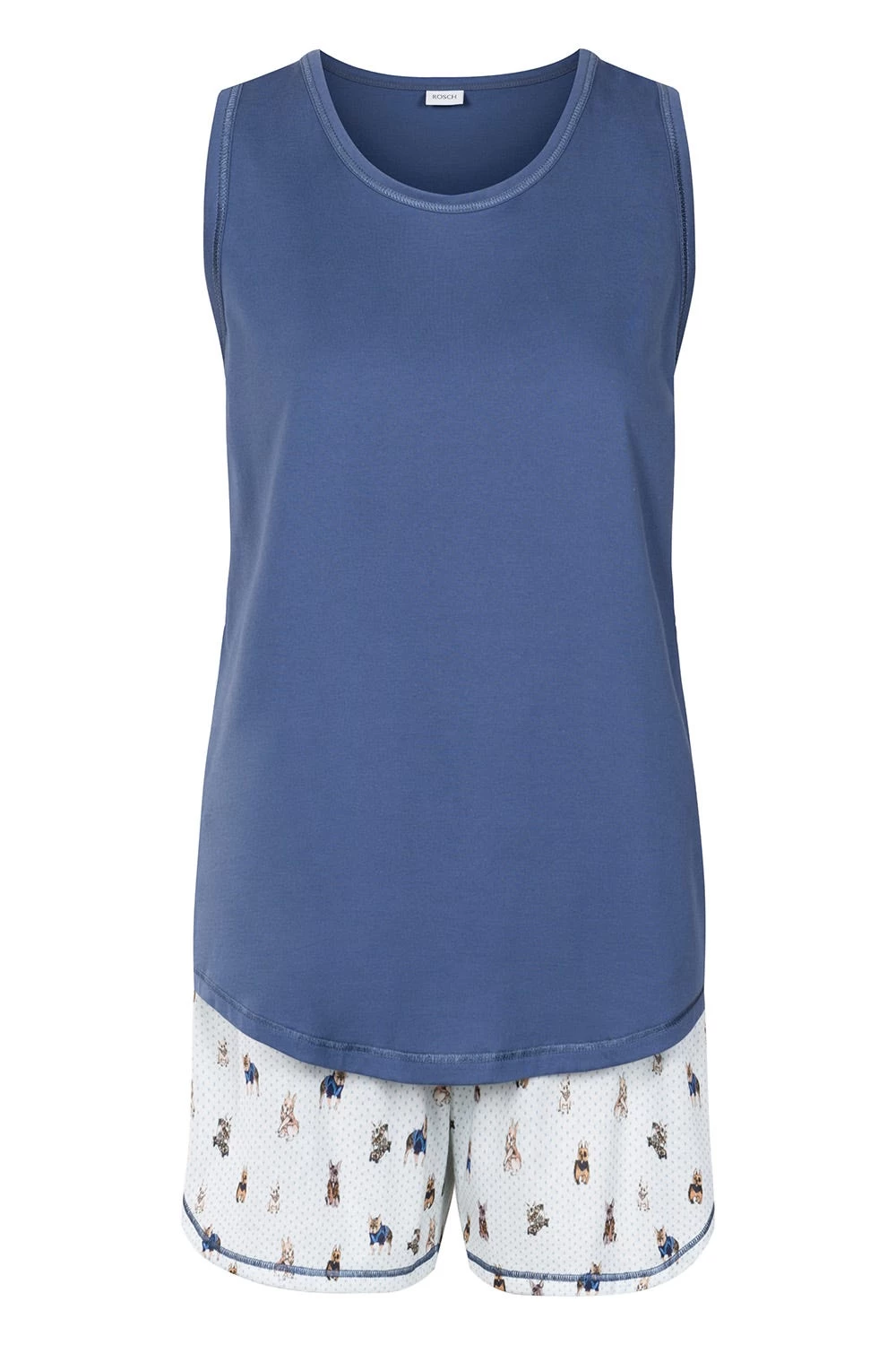 Pyjama Kurz Mit Verspieltem Hunde-Druck Shorts Blau Ziernähte 100% Baumwolle 2 Pyjama Kurz Mit Verspieltem Hunde-Druck Shorts Blau Ziernähte 100% Baumwolle - Image 2