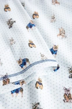 Nachthemd Im Verspielten Hunde-Druck Blau Ziernähte 100% Baumwolle -Pyjamas Für Zuhause 1233105 16085 5