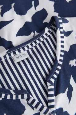 Pyjama Im Blau-weißen Muster-Mix Streifen Blumen Knopfleiste 100% Baumwolle -Pyjamas Für Zuhause 1233107 16383 3