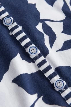 Pyjama Im Blau-weißen Muster-Mix Streifen Blumen Knopfleiste 100% Baumwolle -Pyjamas Für Zuhause 1233107 16383 4