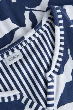 Nachthemd Im Blau-weißen Blumen-Druck Muster-Mix Streifen Knopfleiste 100% Baumwolle -Pyjamas Für Zuhause 1233108 16383 3