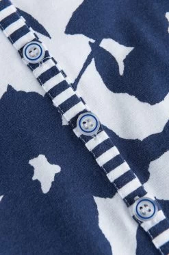 Nachthemd Im Blau-weißen Blumen-Druck Muster-Mix Streifen Knopfleiste 100% Baumwolle -Pyjamas Für Zuhause 1233108 16383 4