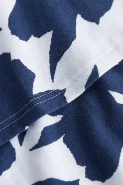 Nachthemd Im Blau-weißen Blumen-Druck Muster-Mix Streifen Knopfleiste 100% Baumwolle -Pyjamas Für Zuhause 1233108 16383 5