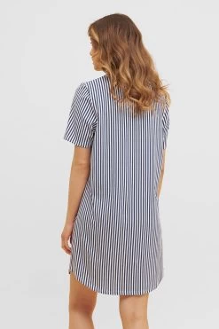 Nachthemd Im Streifendruck Muster-Mix Blumen Brusttasche 100% Baumwolle -Pyjamas Für Zuhause 1233109 16383 2