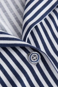 Nachthemd Im Streifendruck Herrenhemd-Stil Reverskragen Knopfleiste 100% Baumwolle -Pyjamas Für Zuhause 1233111 16504 4