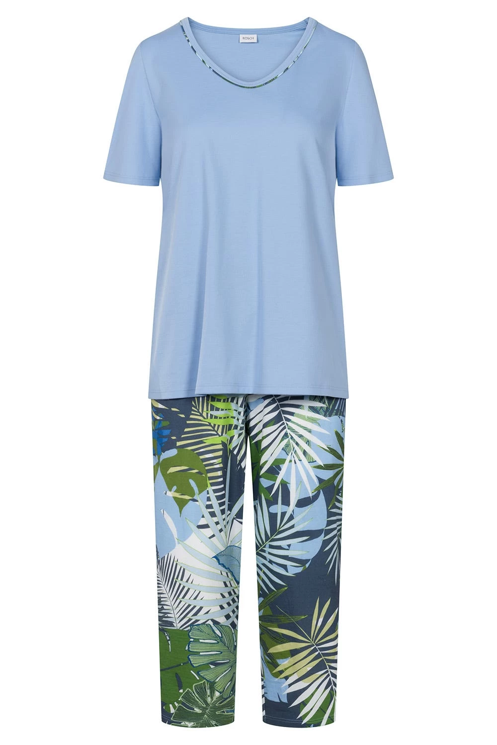 Pyjama Mit Tropischem Palmen-Druck 3/4-Hose Paspel Baumwolle/Modal 2 Pyjama Mit Tropischem Palmen-Druck 3/4-Hose Paspel Baumwolle/Modal - Image 2