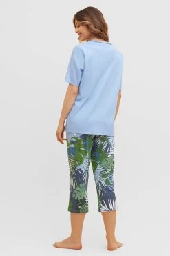 Pyjama Mit Tropischem Palmen-Druck 3/4-Hose Paspel Baumwolle/Modal 8 Pyjama Mit Tropischem Palmen-Druck 3/4-Hose Paspel Baumwolle/Modal -Pyjamas Für Zuhause 1233113 16852 2