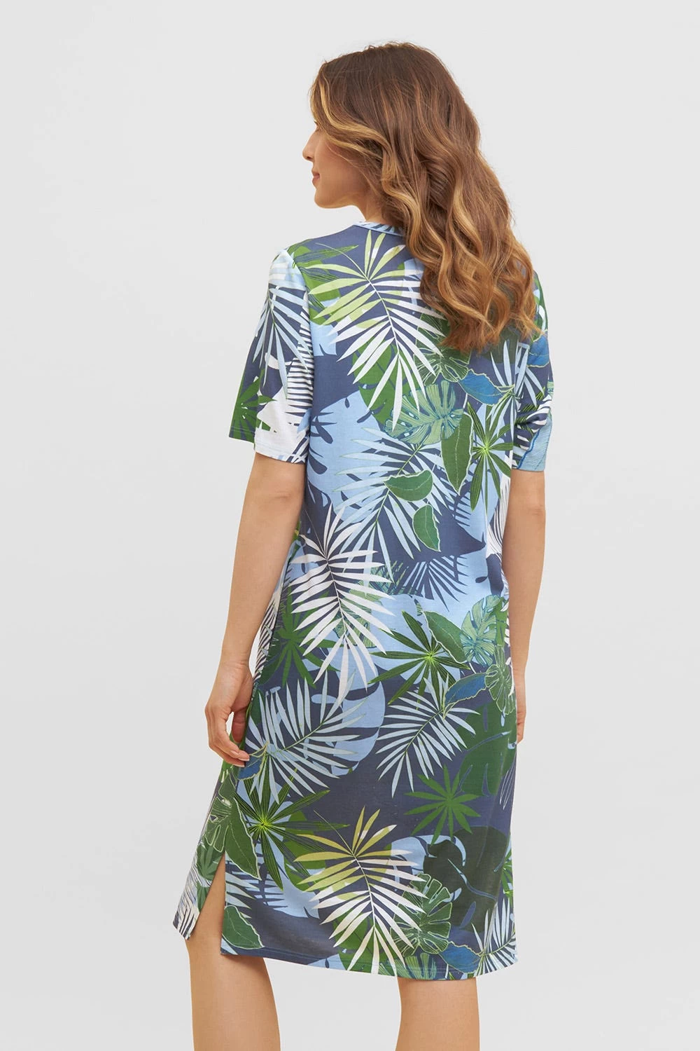 Nachtkleid Im Tropischen Palmen-Druck Taschen Baumwolle/Modal 3 Nachtkleid Im Tropischen Palmen-Druck Taschen Baumwolle/Modal - Image 3