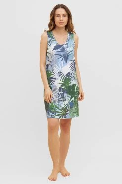 Nachthemd Im Tropischen Palmen-Druck Taschen Baumwolle/Modal