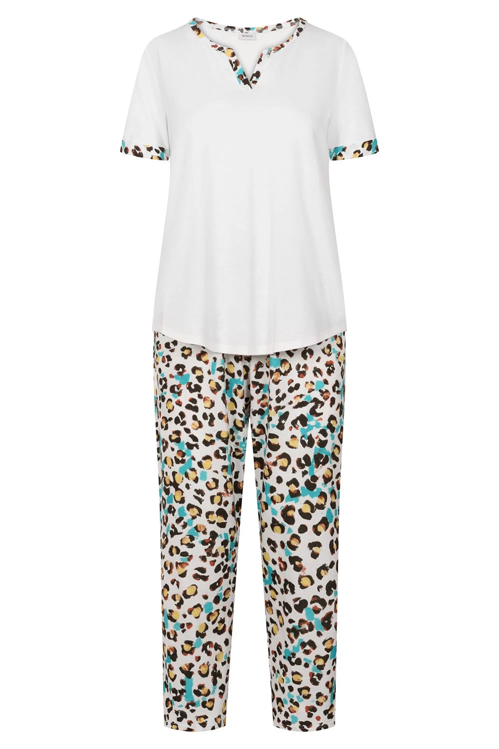 Pyjama Mit Buntem Leo-Druck Kurzarm 7/8-Hose 100% Baumwolle 2 Pyjama Mit Buntem Leo-Druck Kurzarm 7/8-Hose 100% Baumwolle - Image 2