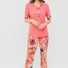 Pyjama Mit Sommerlichem Blumen-Druck Rosa Knopfleiste Baumwolle/Modal
