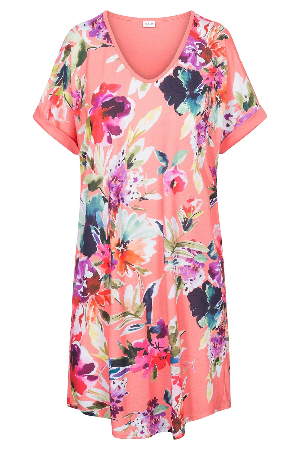 Nachthemd Im Sommerlichen Blumen-Druck Rosa V-Ausschnitt Baumwolle/Modal 2 Nachthemd Im Sommerlichen Blumen-Druck Rosa V-Ausschnitt Baumwolle/Modal - Image 2