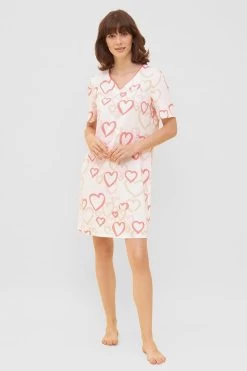 Nachthemd Im Herzen-Druck V-Ausschnitt 100% Baumwolle