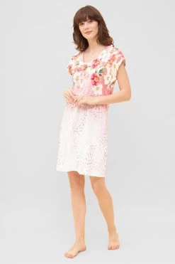 Nachthemd Im Leo-Blumen-Druck Rundhals Sommer 100% Baumwolle