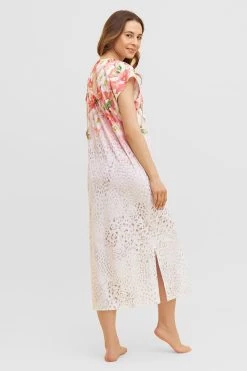 Nachtkleid Im Leo-Blumen-Druck Rundhals Sommer Maxi 100% Baumwolle -Pyjamas Für Zuhause 1233137 16412 2