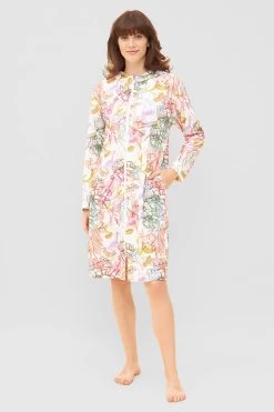 Frottee-Mantel Im Malerischen Blumendruck Taschen Baumwolle/Polyester