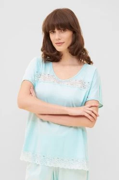 Pyjama Mit Feinen Spitzendetails Uni Elegant 100% Baumwolle -Pyjamas Für Zuhause 1233167 16502 3