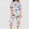 Pyjama Im Vogel-Druck Kimono Paspeln Halbarm 100% Baumwolle