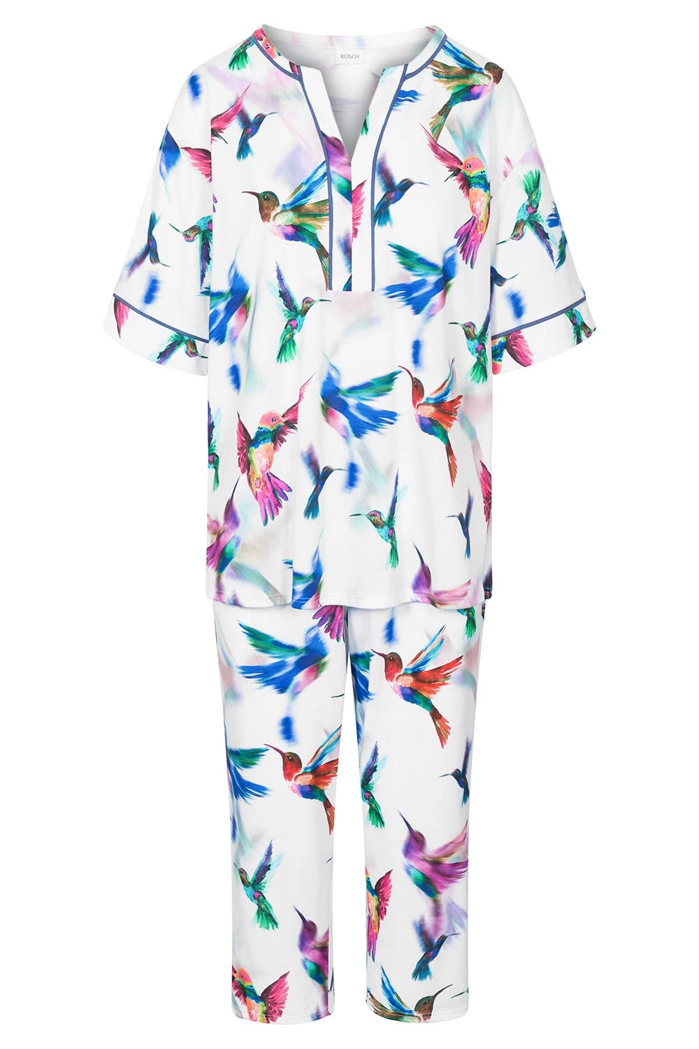 Pyjama Im Vogel-Druck Kimono Paspeln Halbarm 100% Baumwolle 2 Pyjama Im Vogel-Druck Kimono Paspeln Halbarm 100% Baumwolle - Image 2