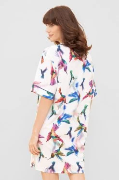 Nachthemd Im Vogel-Druck Kimono Paspeln Halbarm 100% Baumwolle -Pyjamas Für Zuhause 1233179 16855 2