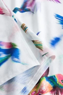 Nachthemd Im Vogel-Druck Kimono Paspeln Halbarm 100% Baumwolle -Pyjamas Für Zuhause 1233179 16855 6