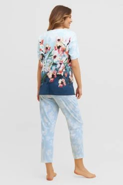 Pyjama Mit Platziertem Druck 7/8-Hose Kurzarm Baumwolle/Modal -Pyjamas Für Zuhause 1233187 16429 2