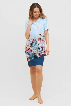 Nachthemd Mit Platziertem Druck Kurzarm Baumwolle/Modal